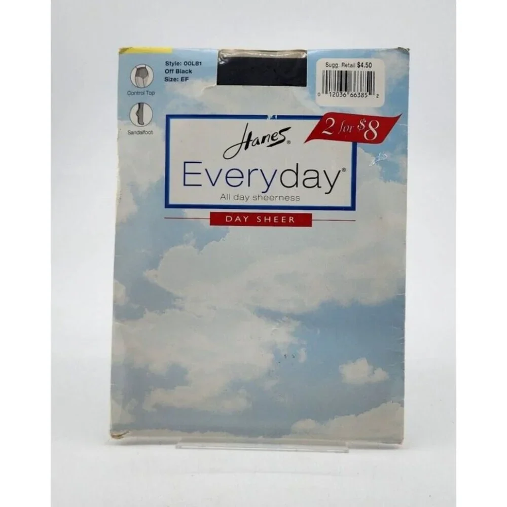 HANES Everyday‎ Day Sheer Control Top Sandalfoot Pantyhose 00L81 Black Size EF